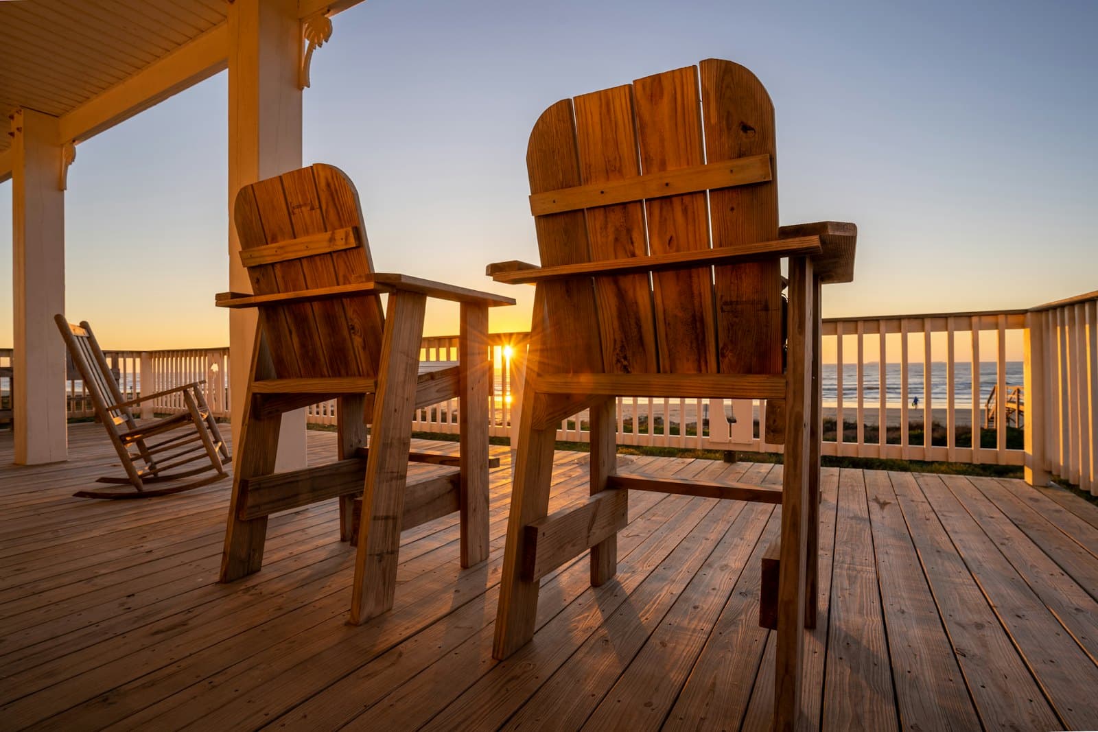 Beach house porch at golden hour